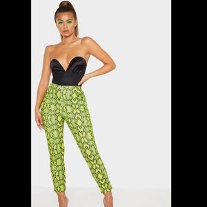 Neon Lime Snake Print Skinny Trouser Pants - PLT